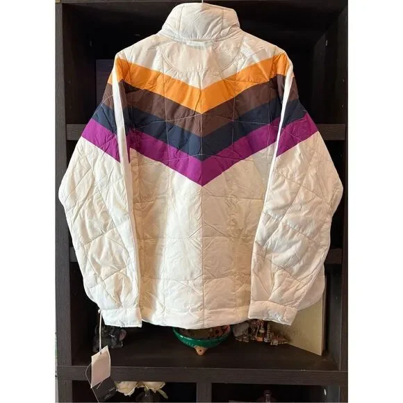 NWT Free People FP Movement x Hatch Printed Puffer Jacket Ivory Chevron Medium - Picture 6 of 11